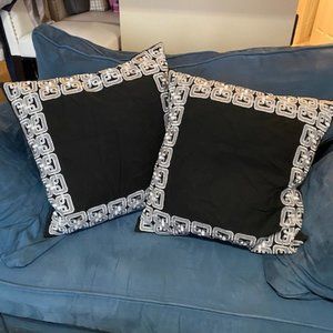 Rodeo Home pair of Black and Silver Greek Key pillows